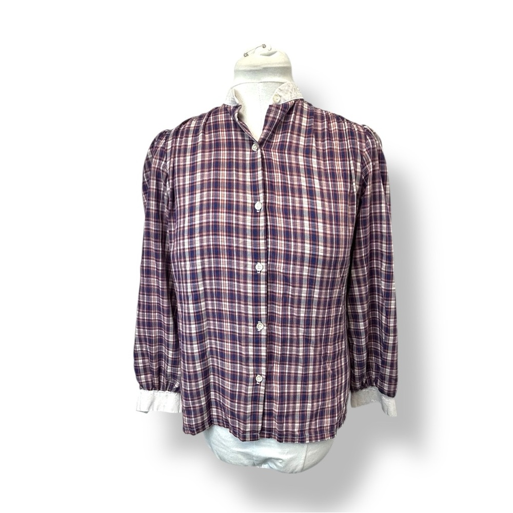 Dimension V Women's Plaid Button Down Shirt VTG 80s Western Red/Blue/White L